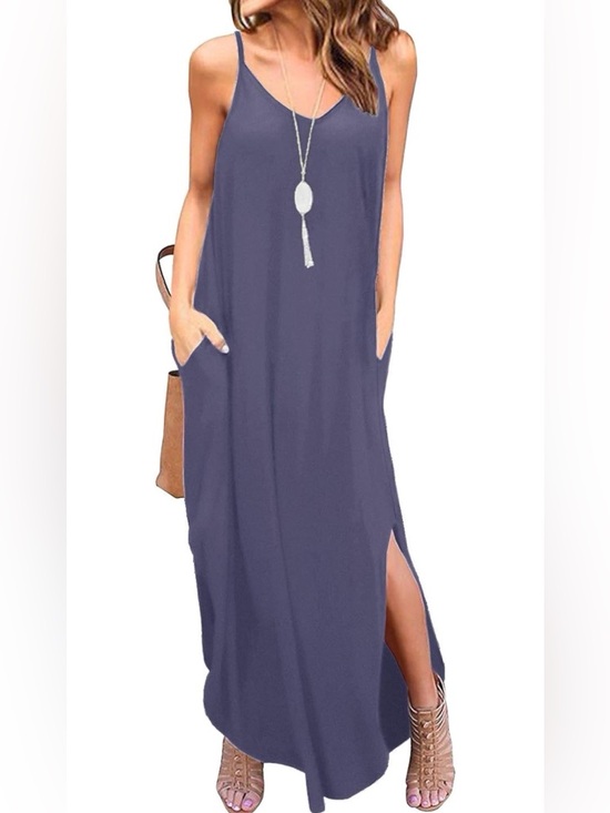 Dresses & Skirts - Sleeveless V-Neck Maxi Dress in Purple with Side Slit